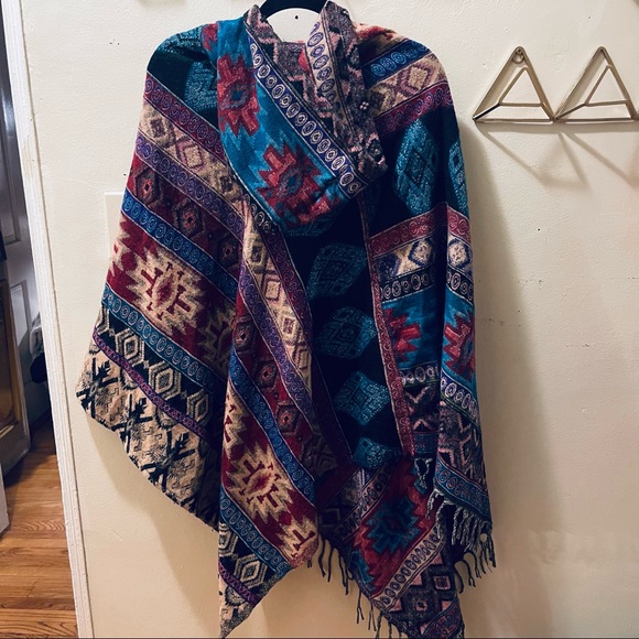 Oversized Hooded Poncho - Multicolor - One Size - Picture 6 of 6